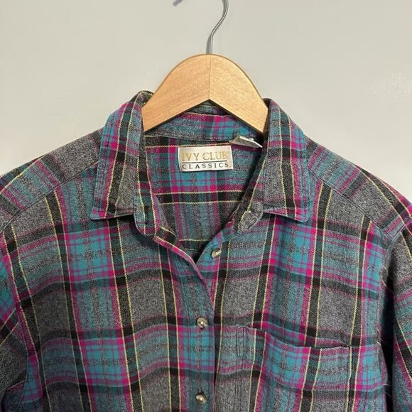 IVY CLUB CLASSICS Vintage Plaid Flannel Button Down Men's Size Medium - Picture 3 of 5